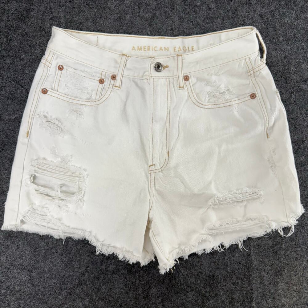 American Eagle Jean Shorts Women's 6 White 90's Boyfriend Short Stretch Ladies